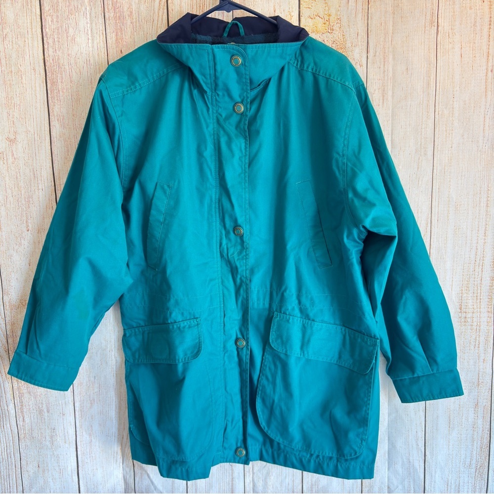 90s Vintage Pacific Trail Teal & Blue Jacket Plaid Flannel Fleece Lining Mens L​